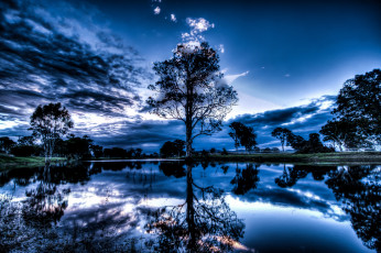 Картинка природа реки озера австралия вода вечер деревья отражение