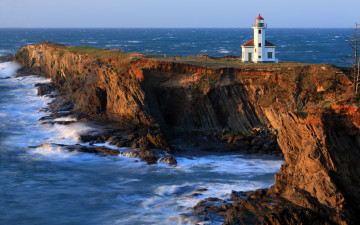 Картинка cape arago lighthouse природа маяки побережье тихий океан скалы