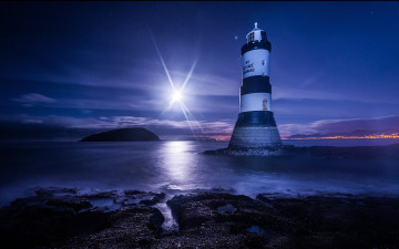 Картинка пейзаж природа маяки море ночь луна маяк