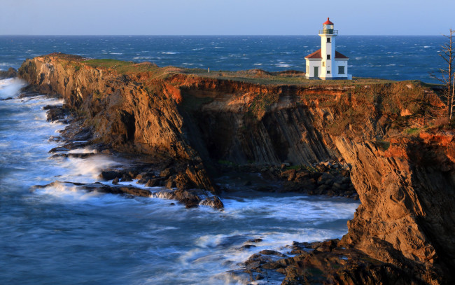 Обои картинки фото cape, arago, lighthouse, природа, маяки, побережье, тихий, океан, скалы