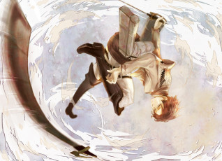 Картинка аниме shingeki+no+kyojin падение взгляд rivaille парень art оружие