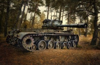 Картинка техника военная+техника танк ржавый старый лес роща деревья осень