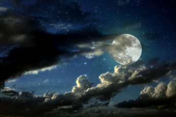 Картинка природа облака ночь тучи луна полнолуние свет