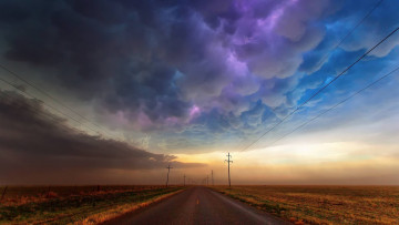 Картинка природа дороги дождь дорога небо облака стихия гроза