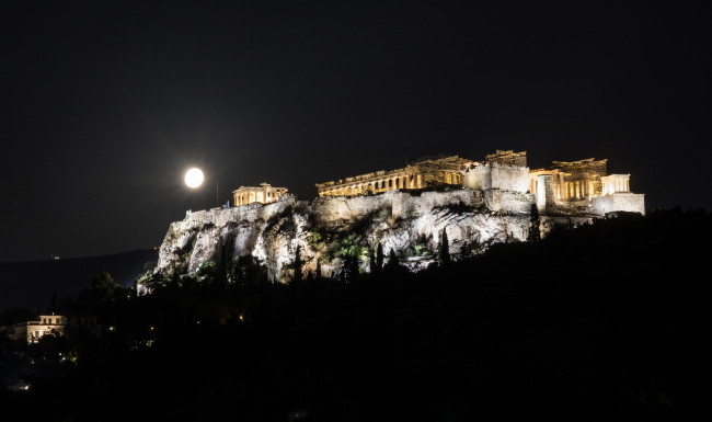 Обои картинки фото athen,  greece, города, афины , греция, ночь, огни