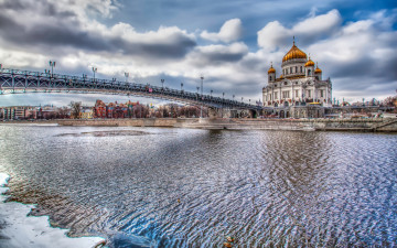 Картинка города москва+ россия храм христа спасителя hdr река москва