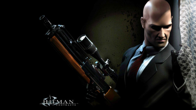 Обои картинки фото видео игры, hitman,  contracts, оружие, окно, костюм, лысый, киллер