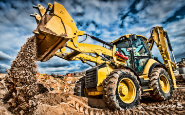 обоя cat 434f, техника, экскаваторы, caterpillar, спецтехника, сat, 434f, строительная, экскаватор, погрузчик, hdr