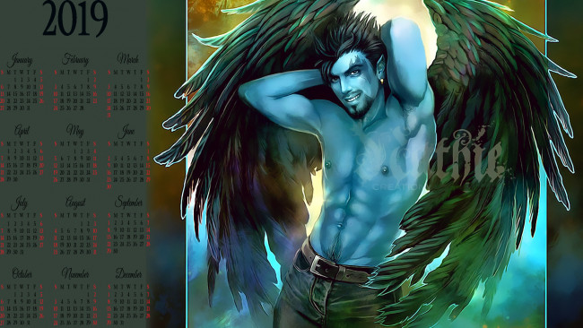 Обои картинки фото календари, фэнтези, мужчина, крылья