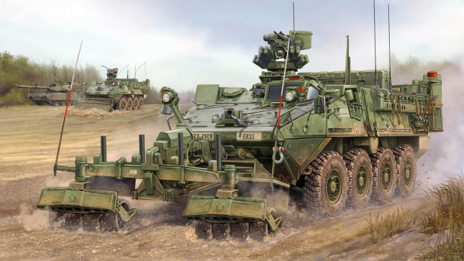 Обои картинки фото рисованное, армия, рисунок, разминирование, бтр, военная, техника
