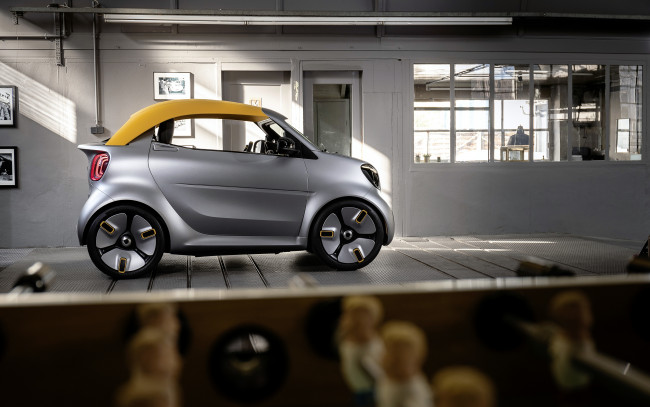 Обои картинки фото 2019 smart forease, автомобили, smart, концепт, женевский, автосалон, 2019, кабриолет, серебристый, новый, электромобиль, вид, сбоку