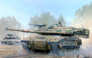обоя рисованное, армия, танк, меркава