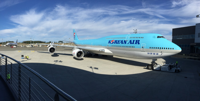 Обои картинки фото авиация, пассажирские самолёты, пассажирский, boeing, b7478, корейская, авиакомпания