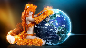 Картинка компьютеры mozilla firefox девушка земля лиса