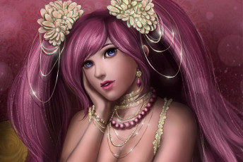Картинка аниме *unknown+ другое украшения розовые волосы заколки хвостики lilyzou девушка арт бусы