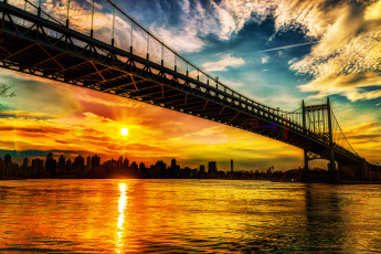 Картинка robert+f +kennedy+bridge города нью-йорк+ сша город мост зарево закат