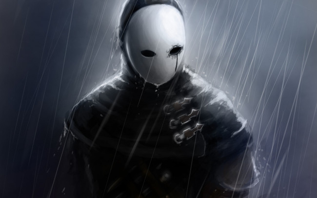 Обои картинки фото видео игры, dark souls ii, ii, маска, арт, мужчина, дождь, dark, souls, 2