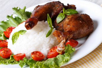 Картинка еда мясные+блюда помидоры салат рис запеченная курица