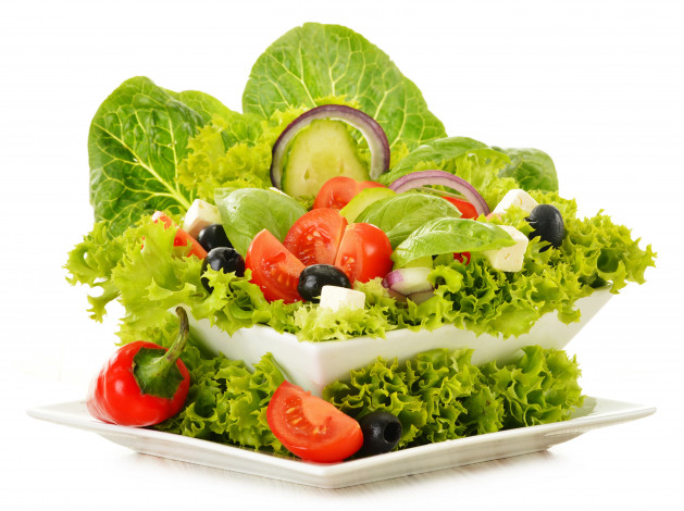 Обои картинки фото еда, салаты,  закуски, лук, перец, помидоры, овощи, салат