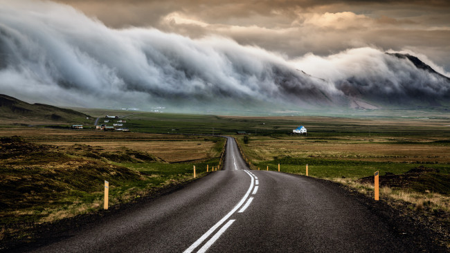 Обои картинки фото природа, дороги, исландия, дорога, небо, тучи, облака