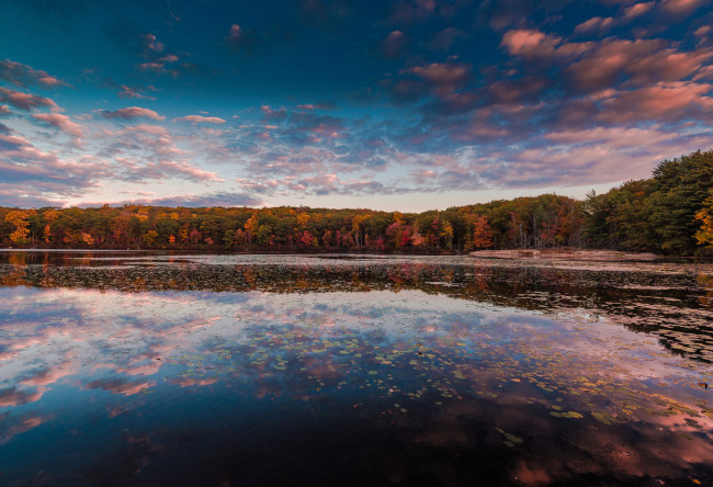 Обои картинки фото природа, реки, озера, harriman, state, park, нью, йорк, осень, деревья, вода, небо, облака, отражения