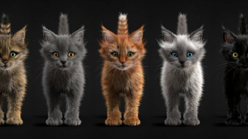 Картинка 3д+графика животные+ animals кошки