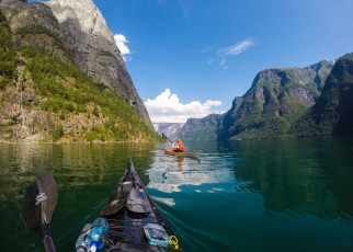 Картинка корабли лодки +шлюпки фьорд норвегия горы отдых