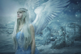 Картинка фэнтези ангелы девушка крылья фон