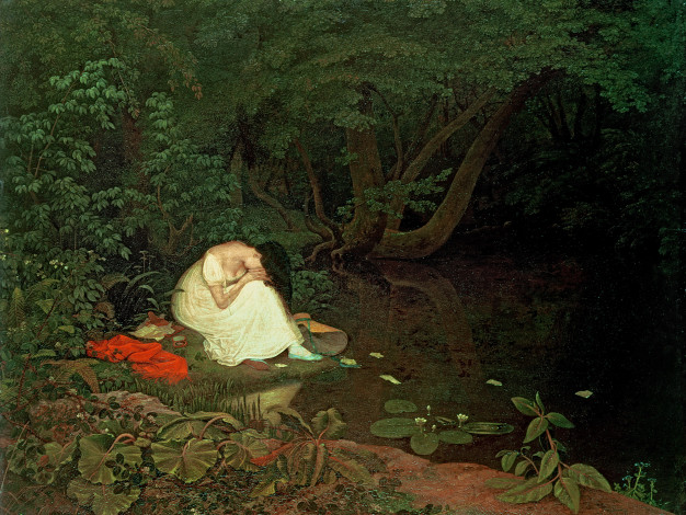 Обои картинки фото francis danby - разочарование в любви, рисованное, живопись, лес, озеро, берег, плач, девушка