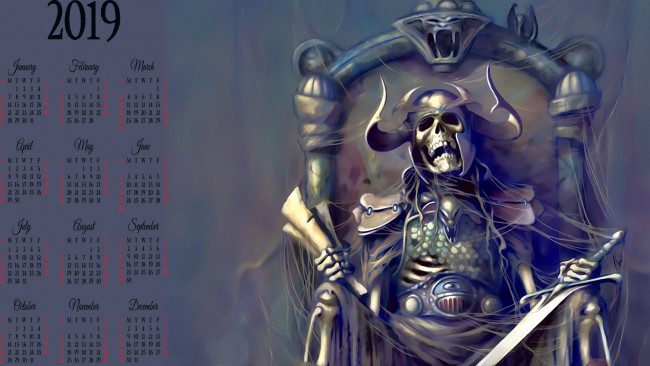 Обои картинки фото календари, фэнтези, трон, оружие, шлем, скелет