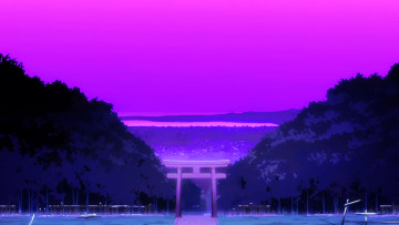 Картинка аниме пейзажи +природа закат