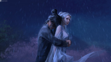 Картинка фэнтези люди парень девушка объятия дождь