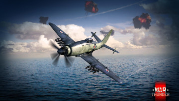 Картинка видео+игры war+thunder самолет полет море облака взрывы