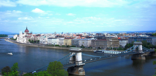 Обои картинки фото будапешт, города, венгрия, река, мост, здания, пейзаж