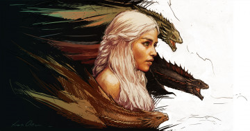 Картинка игра престолов рисованные люди девушка драконы