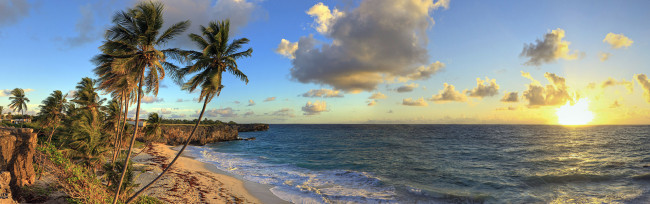 Обои картинки фото природа, восходы, закаты, пальмы, море, облака, bottom, bay, beach, barbados, caribbean, sea, барбадос, карибское, побережье, тропики, восход