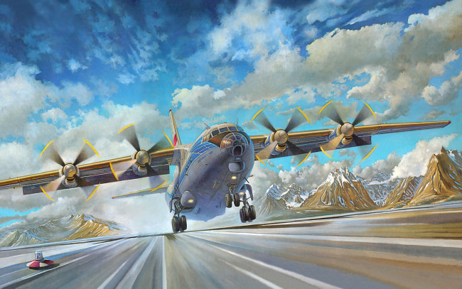 Обои картинки фото ан, 12, авиация, 3д, рисованые, graphic, самолет, транспортный, советский