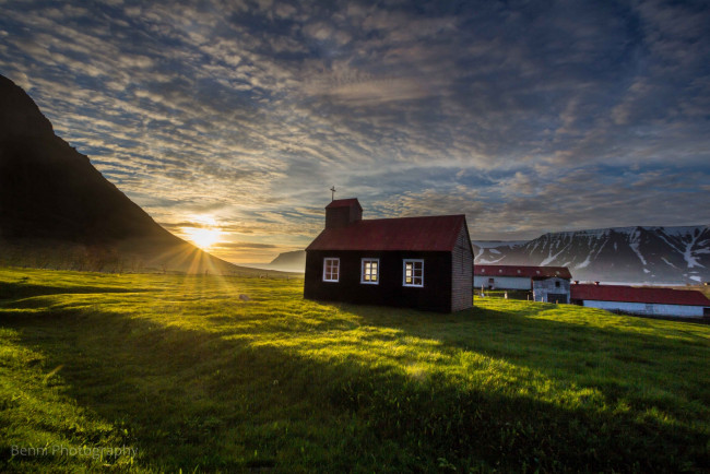 Обои картинки фото iceland, природа, восходы, закаты, исландия, часовня, горы, закат
