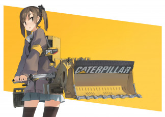 Картинка аниме -weapon +blood+&+technology хвосты арт девушка оранджнвый фон оружие технологии шатенка