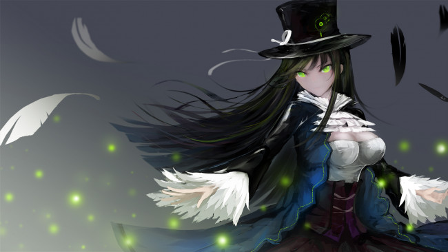 Обои картинки фото аниме, -halloween & magic, шляпа, арт, брюнетка, девушка