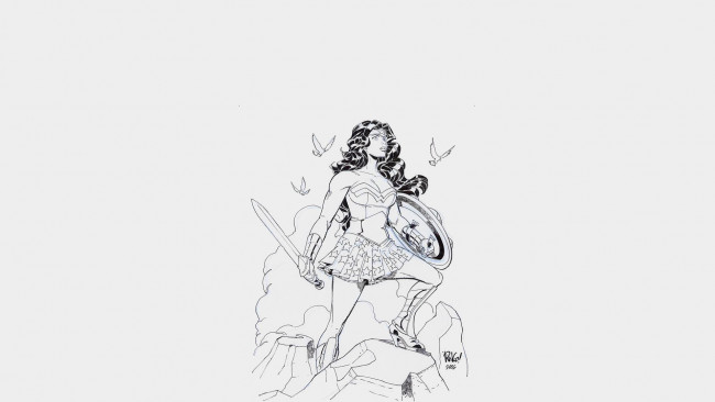 Обои картинки фото рисованные, минимализм, девушка, взгляд, щит, меч