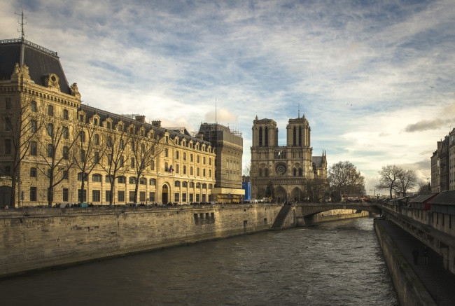 Обои картинки фото города, париж , франция, река, собор