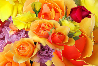 Картинка разное компьютерный+дизайн букет цветы лепестки розы краски линии
