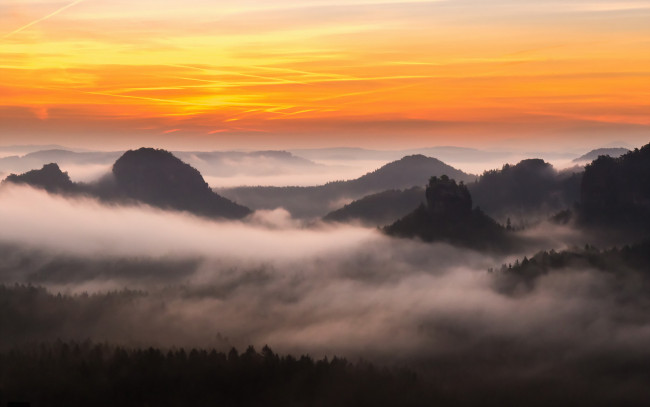 Обои картинки фото природа, горы, туман, утро