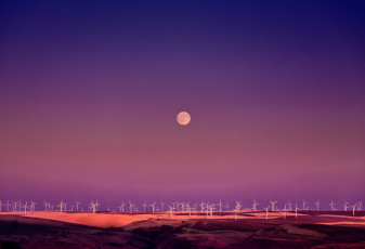 Картинка разное мельницы поле ветрогенератор сумерки луна