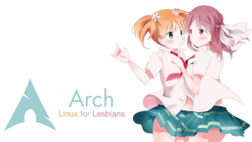 обоя компьютеры, linux, девушка, логотип, фон, взгляд
