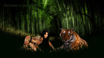 Картинка разное компьютерный+дизайн тигр фон тату взгляд девушка