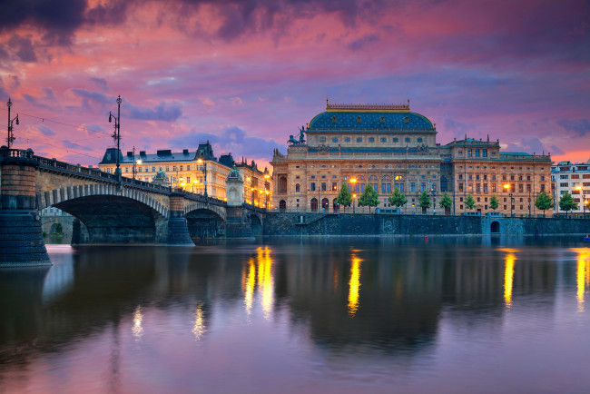 Обои картинки фото города, прага , Чехия, дома, мост, река, вечер, прага