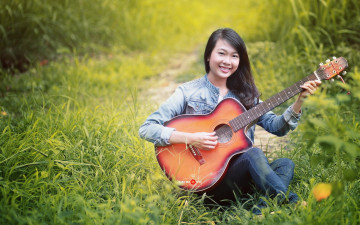 Картинка музыка -другое азиатка гитара взгляд растения девушка