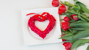 Картинка праздничные день+святого+валентина +сердечки +любовь сердце тюльпаны